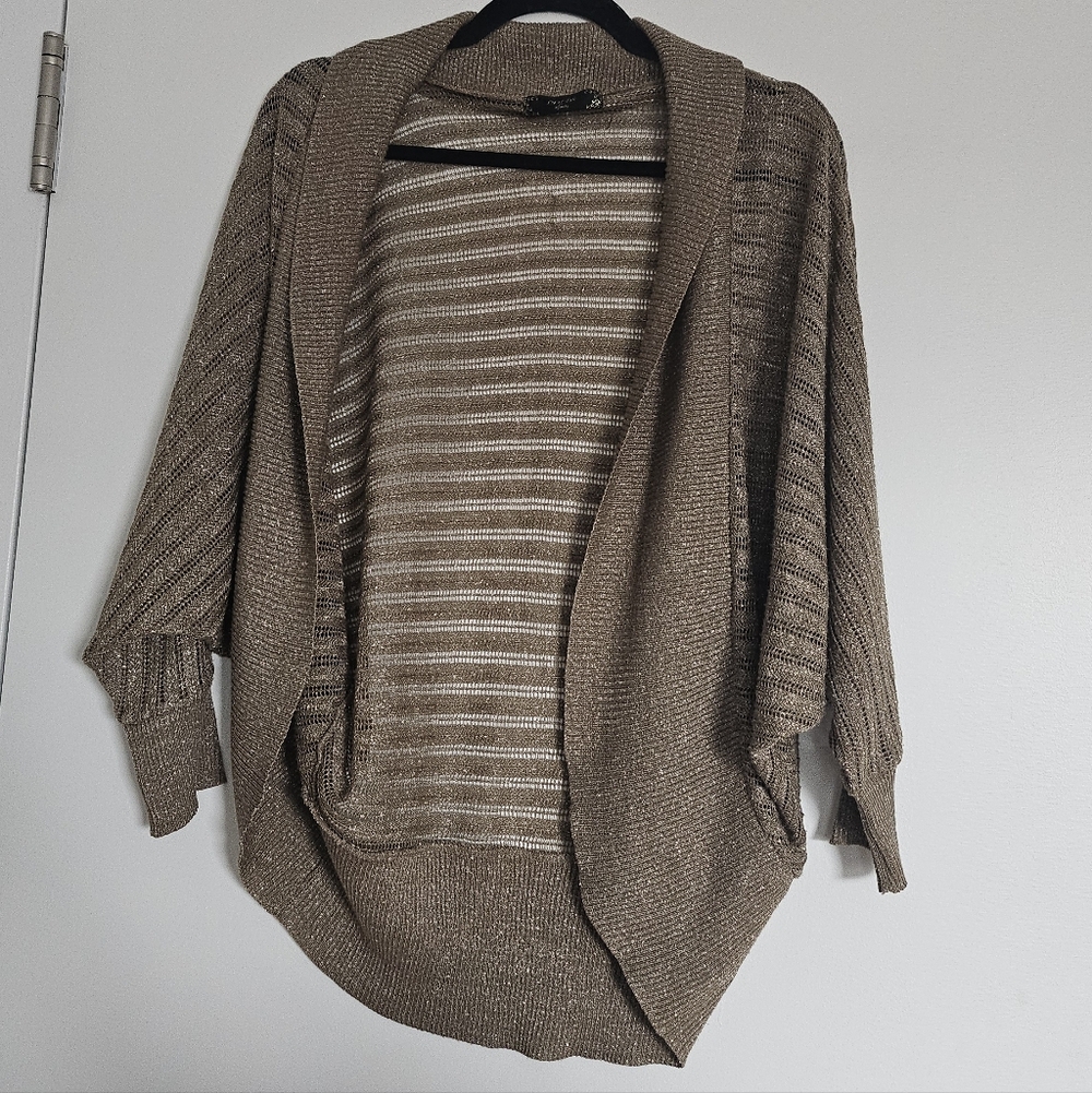 Goldsinfinity Agejo Onee Gyaru Sparkly Taupe Brown Knit Dolman Batwing Cardigan